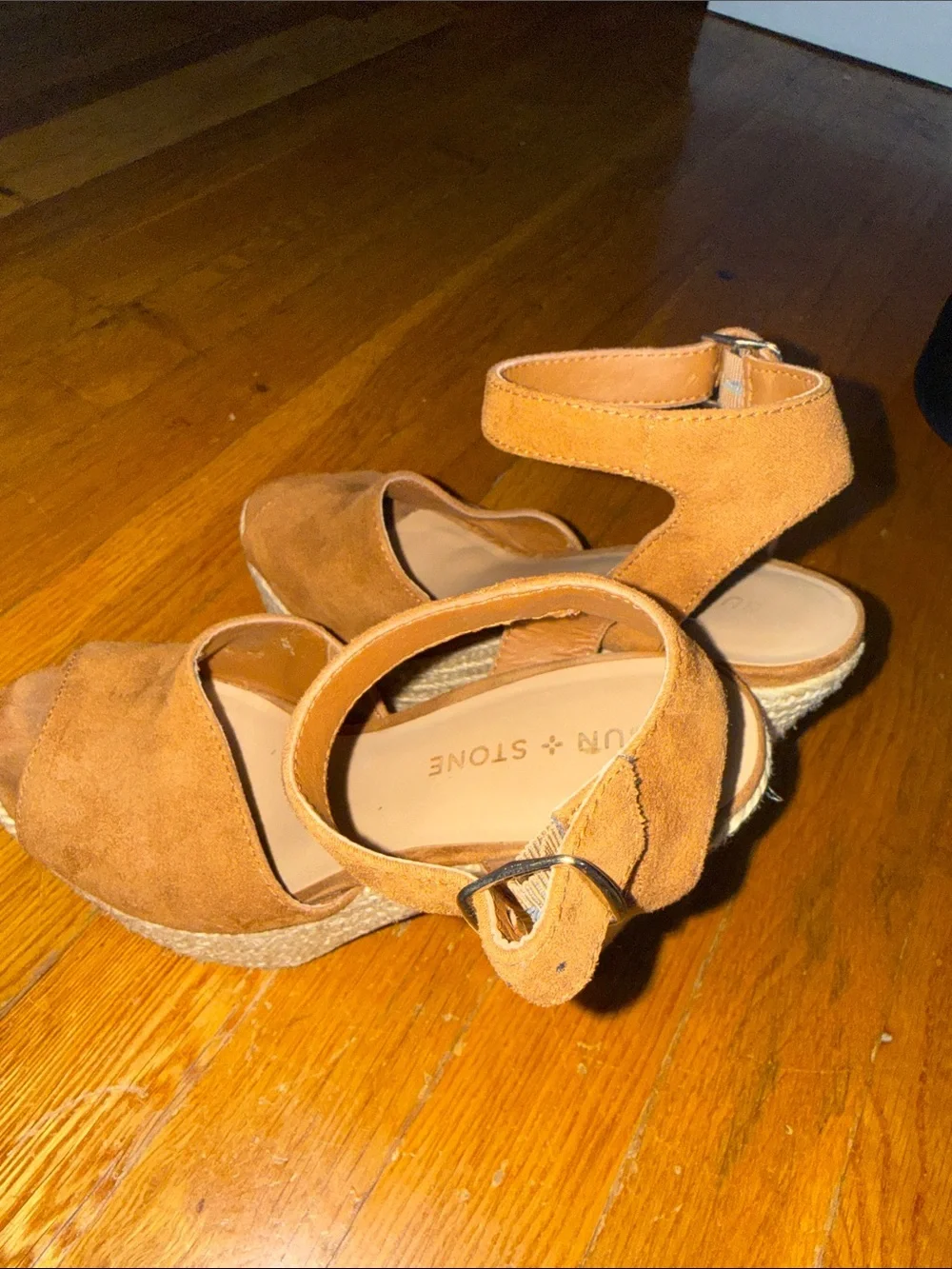 Sun + Stone Tan Suede Espadrille Wedge Sandals